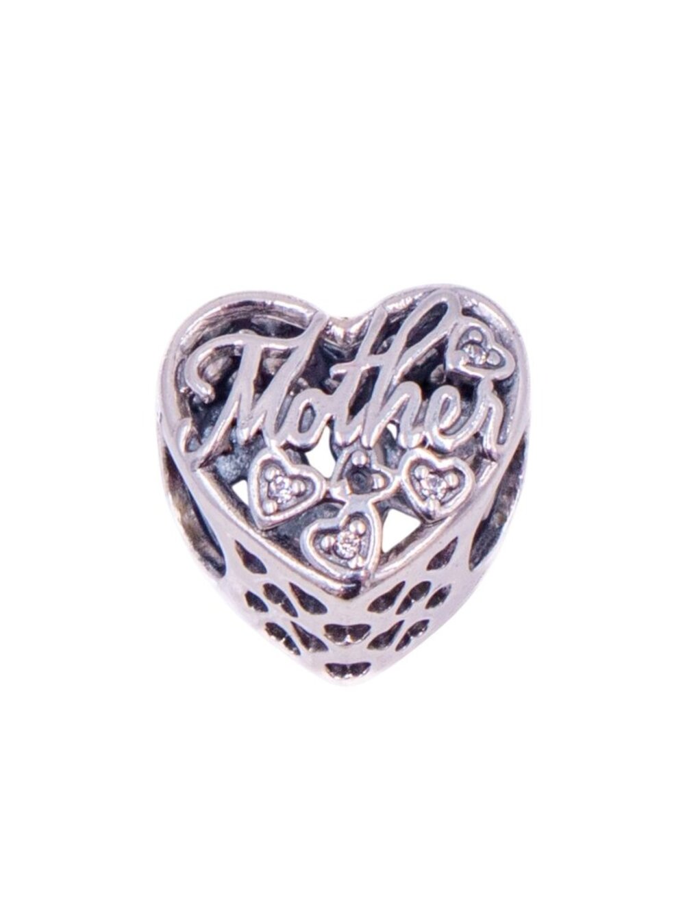 Pandora Retired Mother Son Bond Sterling Silver Clear CZ Heart Family Charm